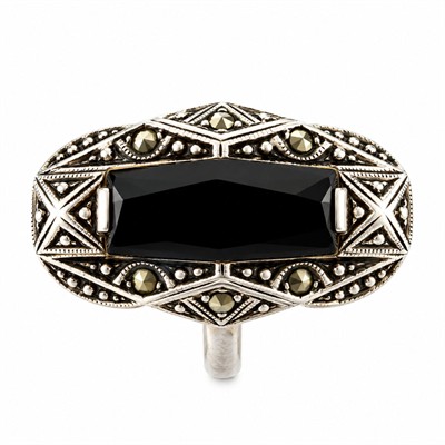 Stříbrný Art deco prsten s onyxem a markazity