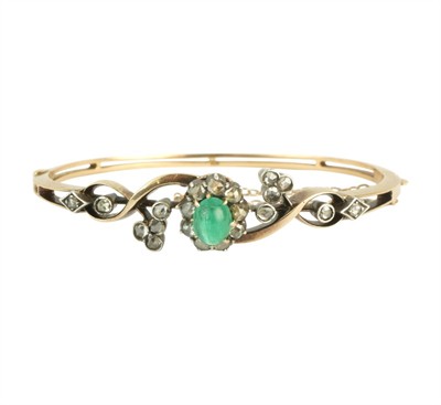 Zlatý secesní náramek s diamanty 0,60 ct a smaragdem