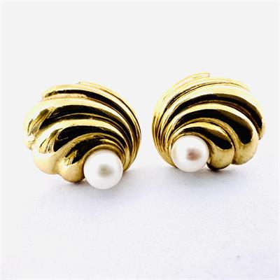 Zlaté náušnice s bílou perlou