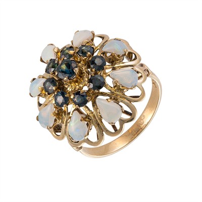 Zlatý prsten s přírodními safíry 1,80 ct a přírodními opály