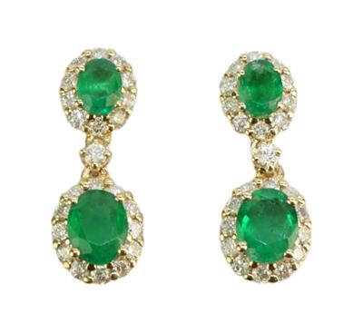 Zlaté náušnice s diamanty a smaragdy