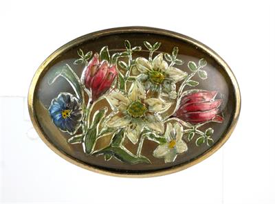 Stříbrná brož "květiny v křišťálu"