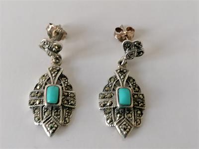 Stříbrné náušnice s markazity a tyrkysem