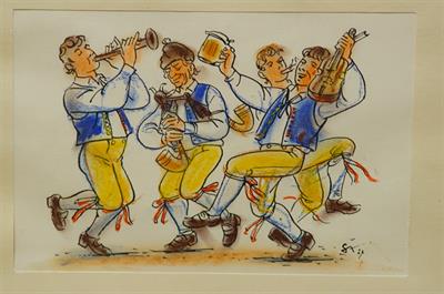 Kapela - furianti  Otakar ŠTEMBERA barevná litografie 1987