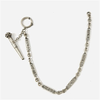 Stříbrný řetízek ke kapesním hodinkám s klíčem s kame
