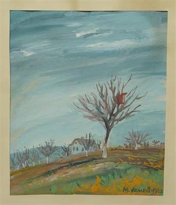 Předjaří v sadu - Miloslav JANKŮ tempera na papíře 1963