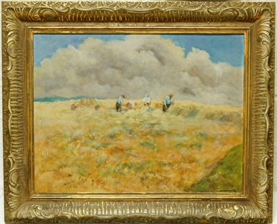 Žně v kopcovité krajině Otto HAMERLÍK větší olejomalba