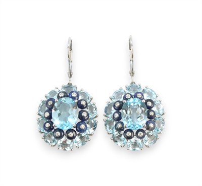 Zlaté náušnice s topazy, safíry a diamanty