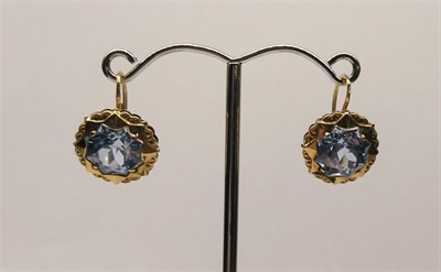 Zlaté art-deco náušnice s modrým kamenem
