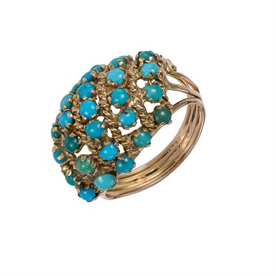 Zlatý prsten s přírodními tyrkysy