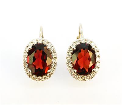 Zlaté náušnice s granáty a brilianty