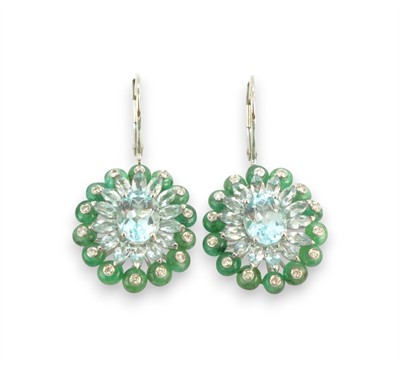 Zlaté náušnice se smaragdy, topazy a diamanty