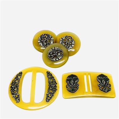 Set secesních spon a knoflíků zdobených stříbrem