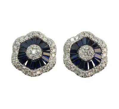 Zlaté náušnice s diamanty a safíry