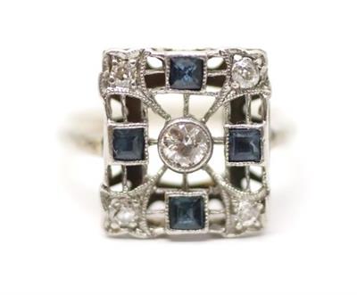 Zlatý prsten Art Deco s diamanty a safíry