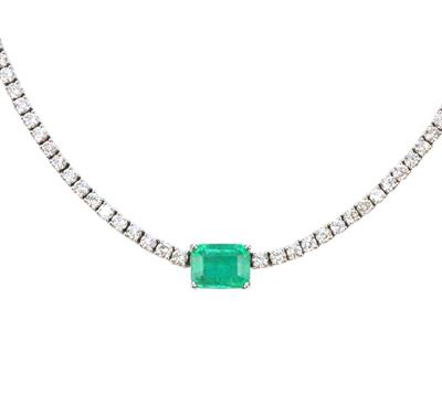 Zlatý náhrdelník se smaragdem a brilianty