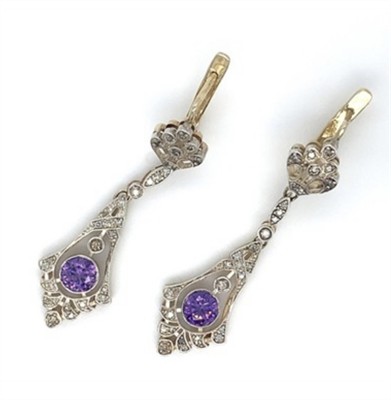 Starožitné náušnice s brilianty a ametystem