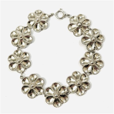 Stříbrný článkový náramek "květy"