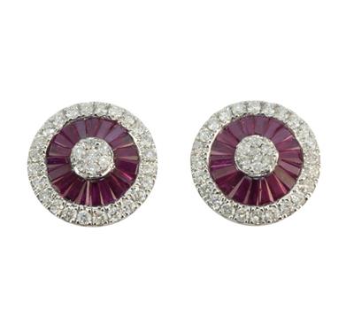 Zlaté náušnice s diamanty a rubíny