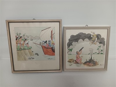 Obraz karikatura 2 ks sign. Reichardt