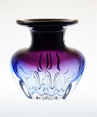 Hutní váza tvar Kalamář barevný dekor Zdena JOBOVÁ Chřibská