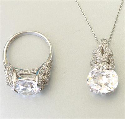 Přívěsek a prsten s velkým horským křišťálem, 925 sterling