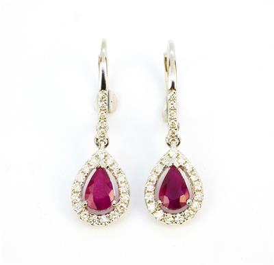 Zlaté náušnice s rubíny a diamanty