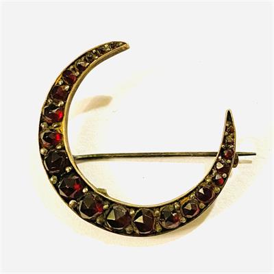Starožitná brož "srpek měsíce" s českými granáty
