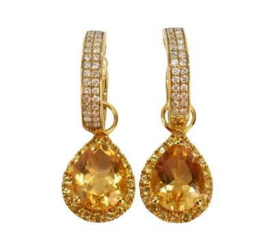 Zlaté náušnice s brilianty a citríny