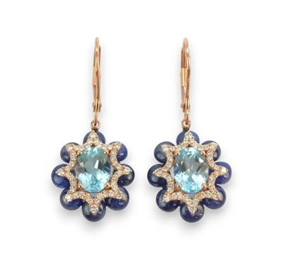 Zlaté náušnice se safíry, topazy a diamanty