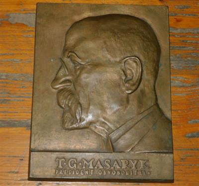 TGM - bronzový reliéf  25 x 20 cm