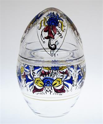 Vejce - malovaná skleněná dóza, styl tzv. lidové Art - Deco