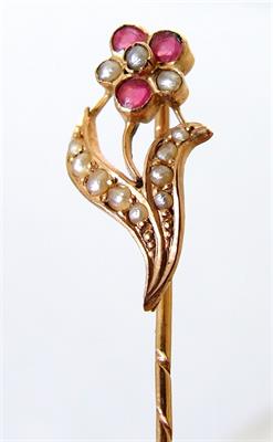 Zlatá secesní jehla do kravaty, punc.