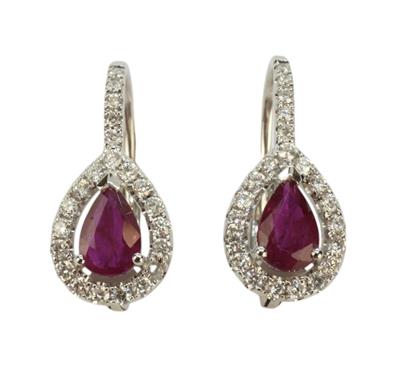 Zlaté náušnice s brilianty a rubíny