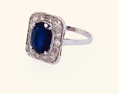 Starožitný Ardeco briliantový prsten se safírem