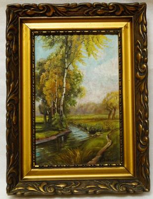 Cesta u potoka - V. DROBNÁ, olejomalba na kartonu