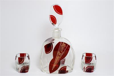 ART - DECO likérová souprava, geometrický dekor Karel PALDA