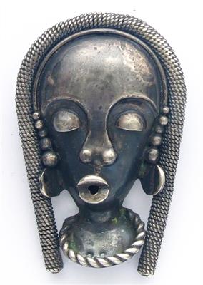 925 Ag velká brož ve tvaru hlavy černošky , 27,95 g