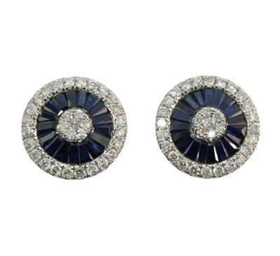 Zlaté náušnice s diamanty a safíry