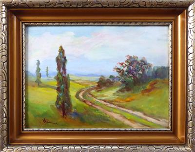 Václav Stein- Krajina s cestou, keřem a stromy