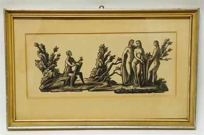 Paridův soud - Petr DILLINGER, dívčí akt, dřevoryt