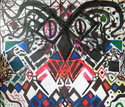 Abstraktní olej styl Cobra, nesign. 60 x 71 cm