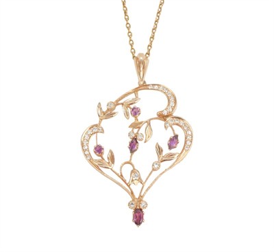 Zlatý závěs s diamanty a rhodolity