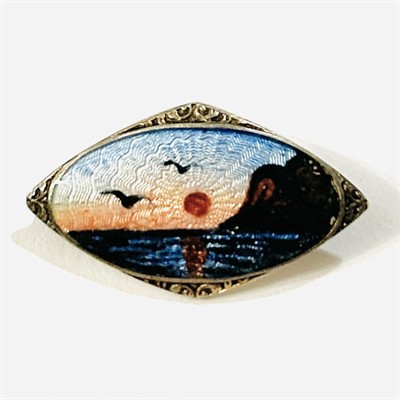Stříbrná brož se smaltem "západ Slunce" - Olav F. Hjortdahl