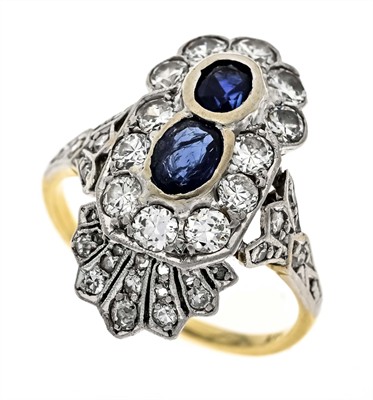 Briliantový prsten se safíry, Art Deco