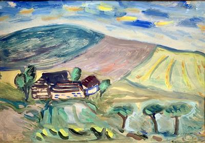 Dalibor Mareček: Letní krajina se statkem z r. 1939