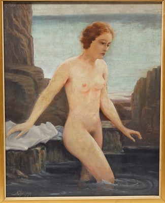 AKT Koupající se nahá dívka, olejomalba na desce, signováno