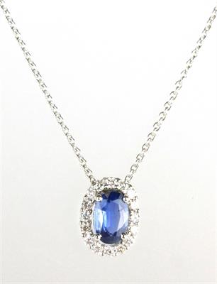 Zlatý náhrdelník se safírem a diamanty