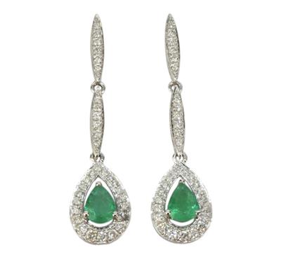 Zlaté náušnice s brilianty a smaragdy