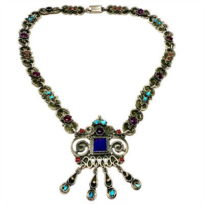 Stříbrný náhrdelník s drahými kameny - Mexico